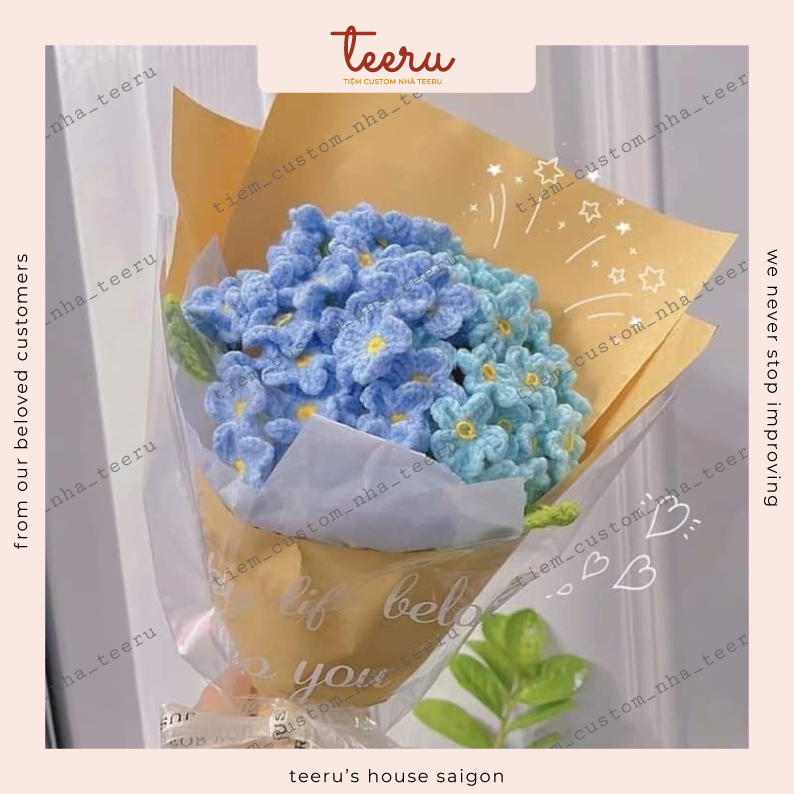 (CÓ SẴN HỎA TỐC) Hoa Len lưu ly, bó hoa cẩm tú cầu bằng len handmade tặng tốt nghiệp, người yêu - Crochet Teeru's House