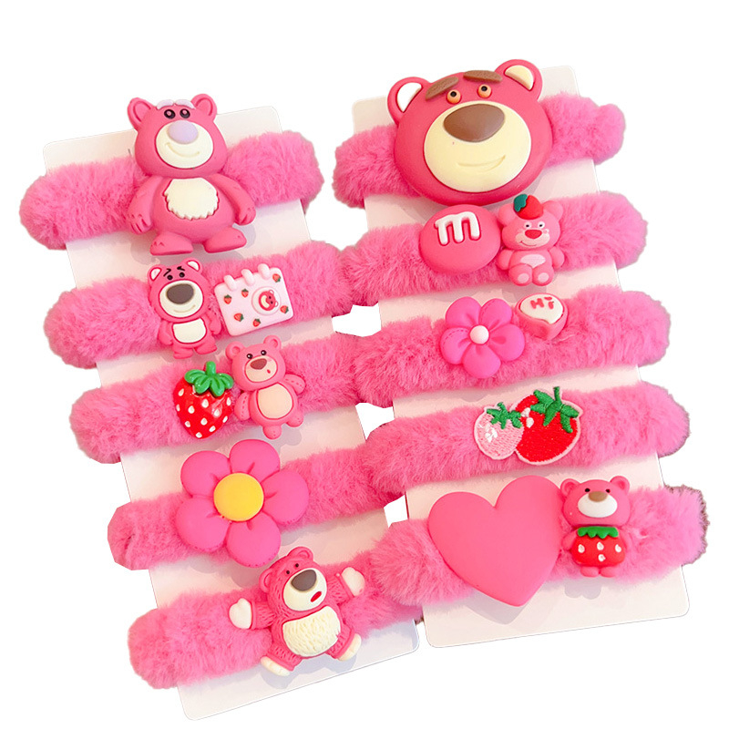 Set kẹp tóc mái gấu dâu - Set kẹp tóc cho bé gái cute màu hồng 8 cái gấu lotso Saka