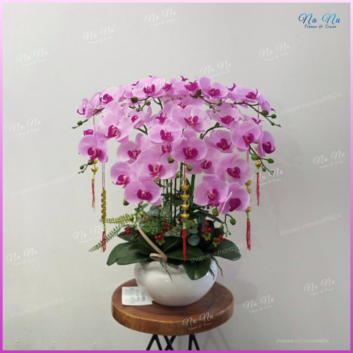 Chậu Lan Hồ Điệp hoa giả cắm sẵn trang trí nhà cửa, phòng khách, văn phòng... chất liệu cao su cao cấp