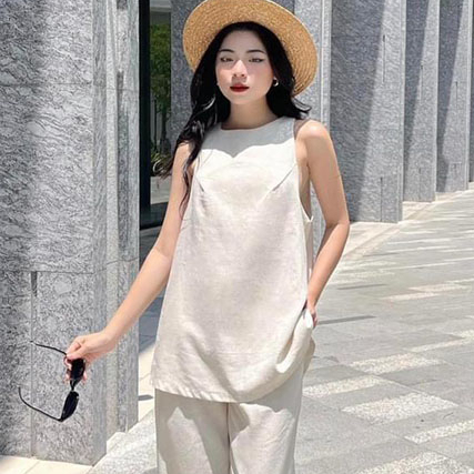 Áo kiểu dáng yếm Linen Hàn Premium xẻ lưng cúc bọc trẻ trung xin xò, có 4 màu lựa chọn