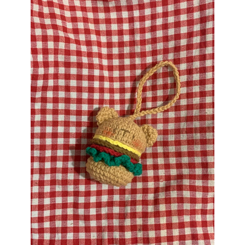 Móc khoá hamburger len handmade