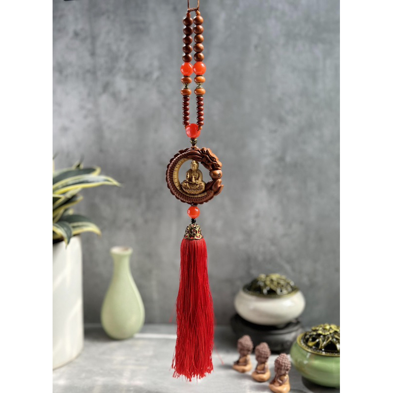 Khánh Dây treo xe ô tô mặt tượng Phật bằng gỗ - Sản phẩm phong thuỷ mang lại may mắn và bình an