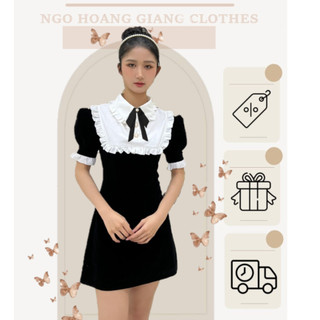 [ ẢNH ĐỘC QUYỀN ] MAJOR BABY DRESS Váy thiết kế đen chữ A chiết eo tôn dáng phối cổ vèo tay bồng tiểu thư xinh xắn