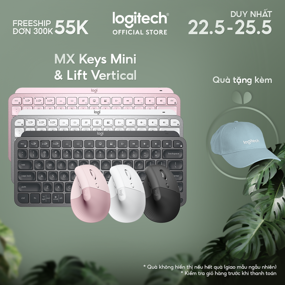 Combo Bàn phím Logitech MX Keys Mini và Chuột Logitech Lift Vertical - Bluetooth, USB Logi Bolt