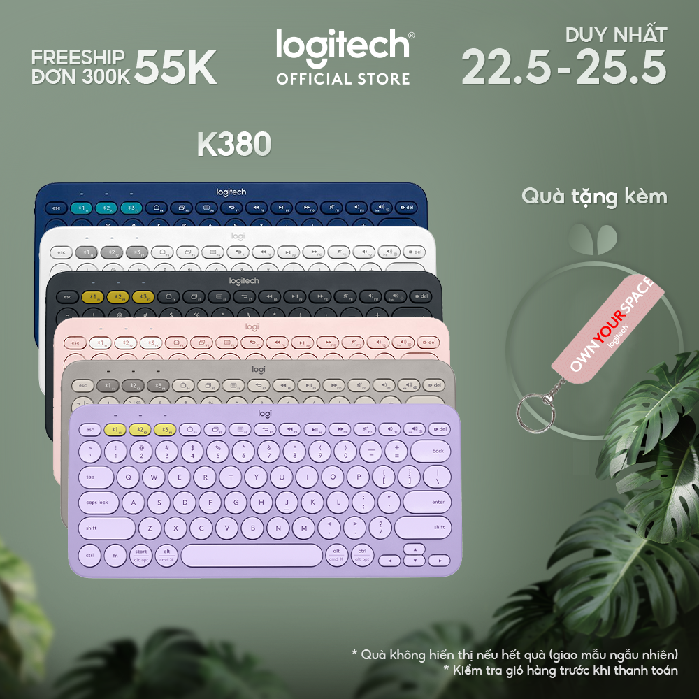  Bàn phím không dây Bluetooth Logitech K380 - giảm ồn, gọn nhẹ, đa thiết bị, Mac/ PC