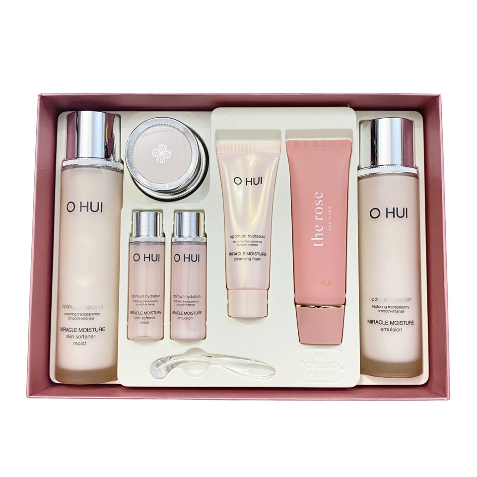 Sét Ohui Hồng Siêu Dưỡng Ẩm Dưỡng Trắng Và Căng Bóng Da Đặc Biệt Ohui Miracle Moisture Special Set 9sp