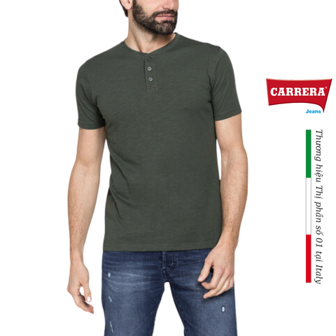 ÁO THUN NAM JERSEY COTTON CỔ CHỮ V CÀI KHUY– CARRERA JEANS - NHẬP KHẨU CHÍNH HÃNG TỪ Ý