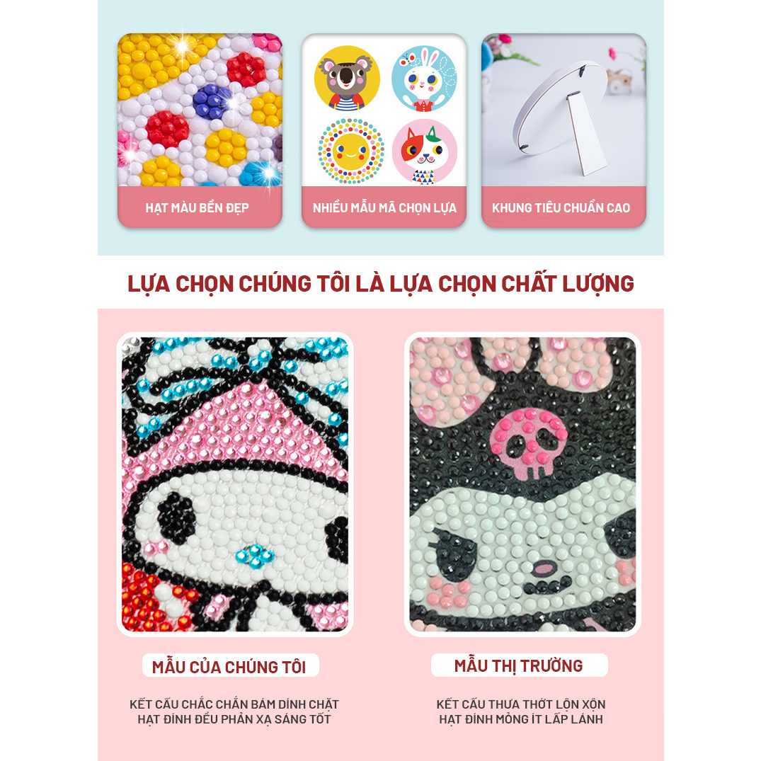 Tranh Đính Đá Handmade Kèm Khung Tranh Tròn 18cm Hình Động Vật Hoạt Hình Duffy & Friends