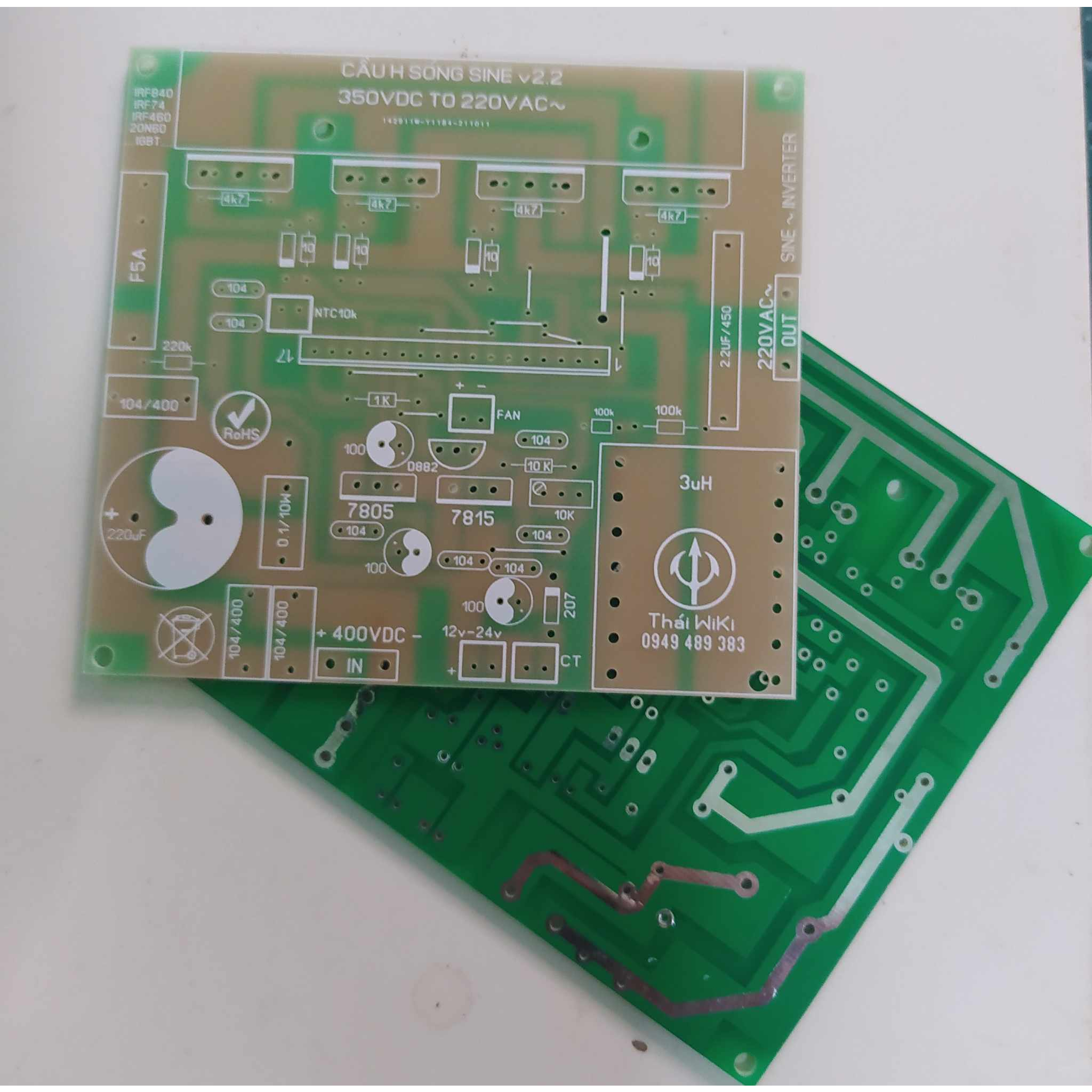 PCB - BO MẠCH INVERTER SÓNG SINE 12VDC LÊN 220VAC SIN CHUẨN 50Hz