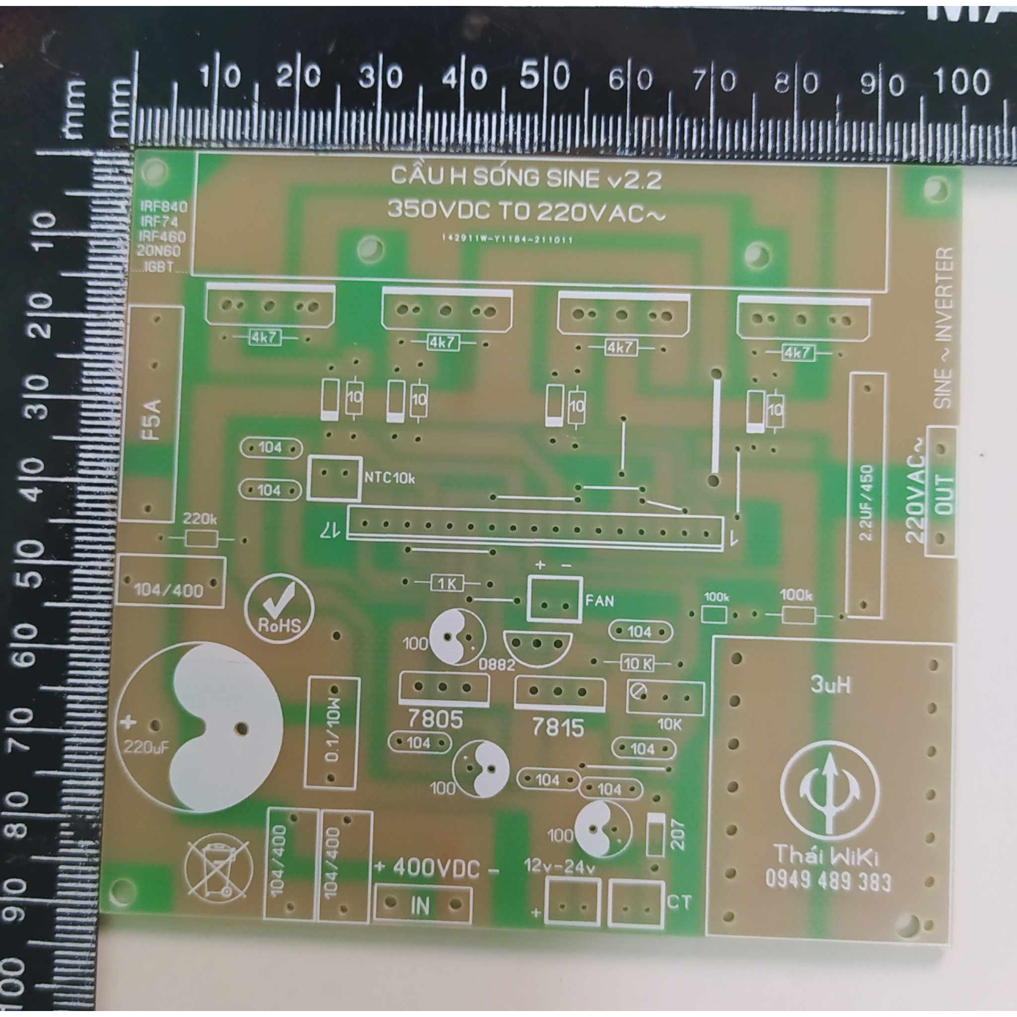 PCB - BO MẠCH INVERTER SÓNG SINE 12VDC LÊN 220VAC SIN CHUẨN 50Hz