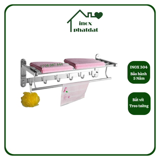 Máng khăn tầng đa năng Inox 304 PHÁT ĐẠT không rỉ sét, thanh treo khăn, giá móc khăn mặt nhà tắm, vắt khăn inox (SP027A)