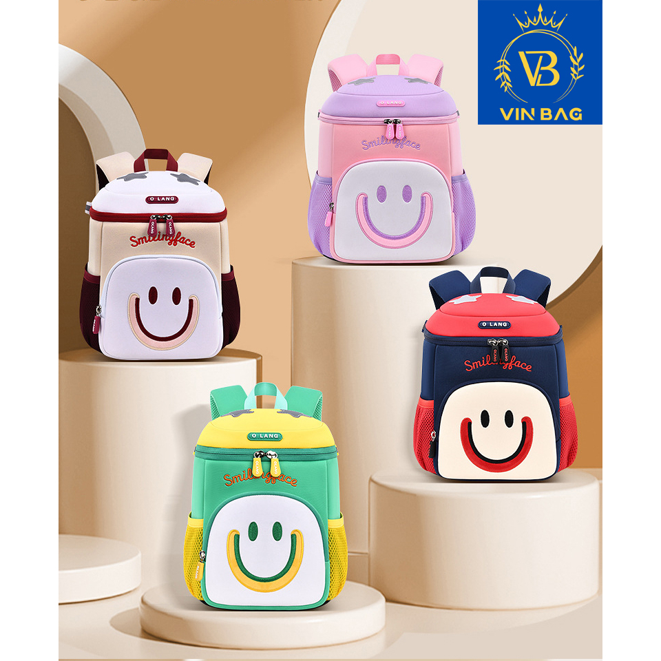 balo cho bé mầm non VINBAG siêu nhẹ, chống nước - cặp cho bé mẫu giáo hình mặt cười 2023 Hàng xuất Nhật