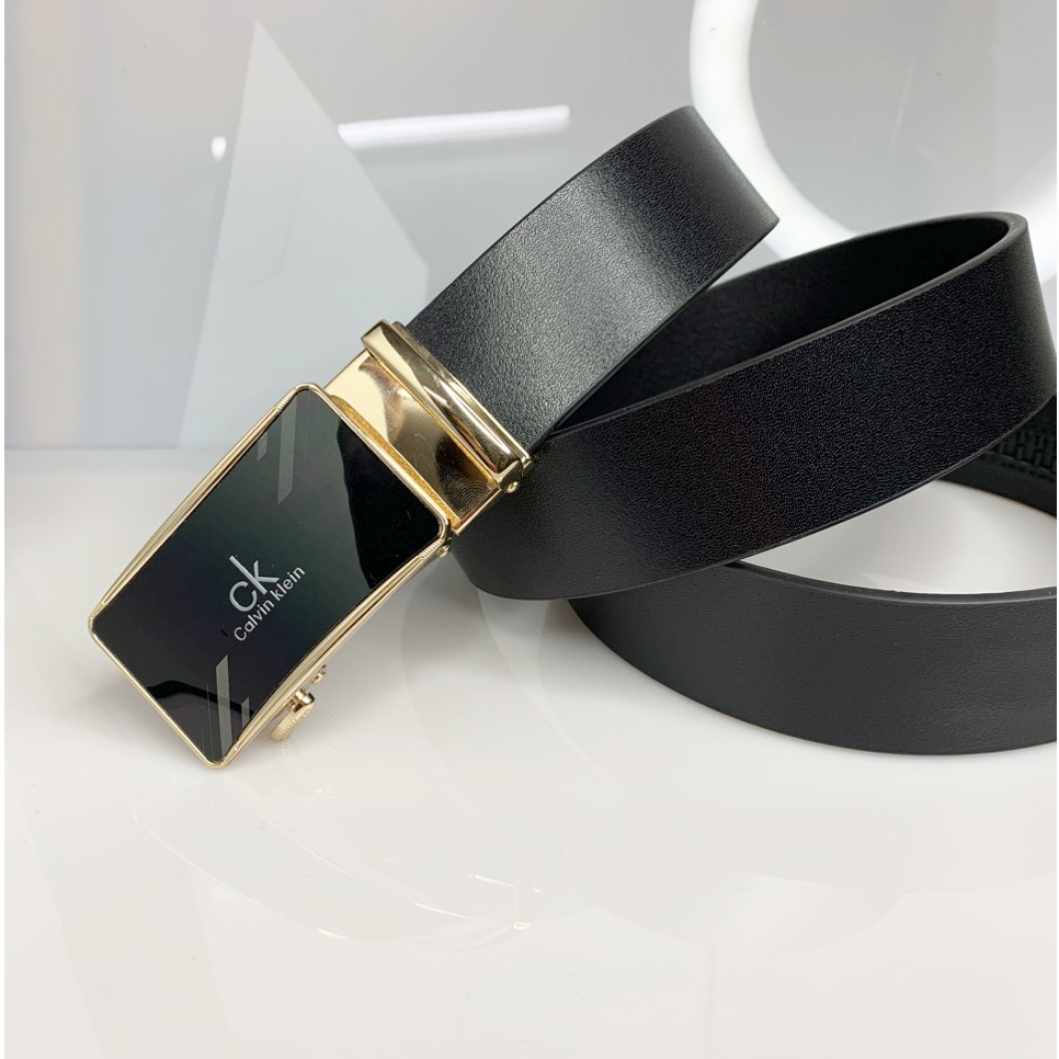 Thắt lưng nam dây nịt da bò thật nguyên tấm khóa tự động răng cưa màu nâu đen