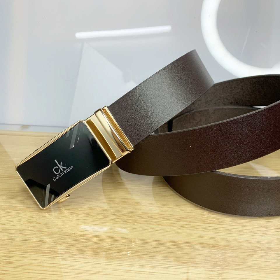 Thắt lưng nam dây nịt da bò thật nguyên tấm khóa tự động răng cưa màu nâu đen