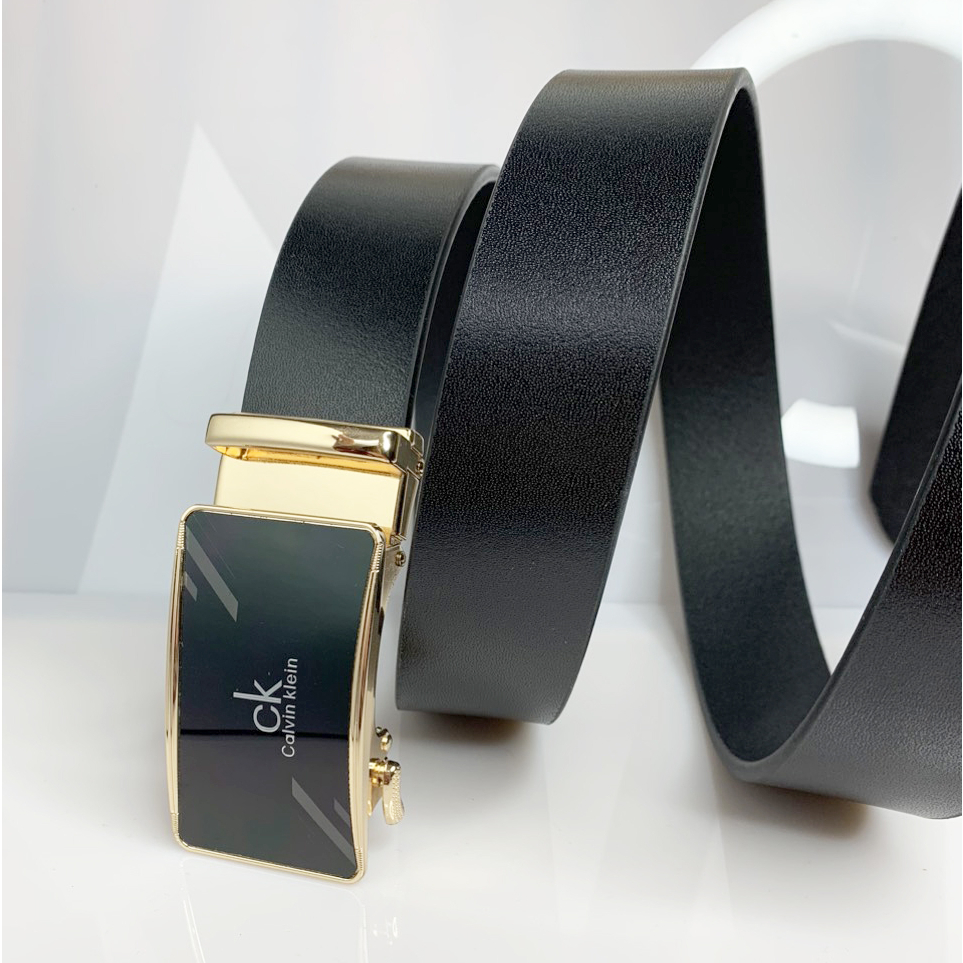 Thắt lưng nam dây nịt da bò thật nguyên tấm khóa tự động răng cưa màu nâu đen