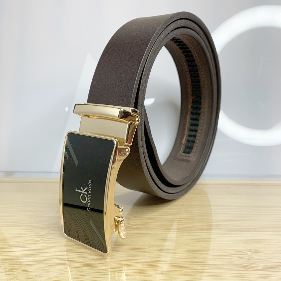 Thắt lưng nam dây nịt da bò thật nguyên tấm khóa tự động răng cưa màu nâu đen