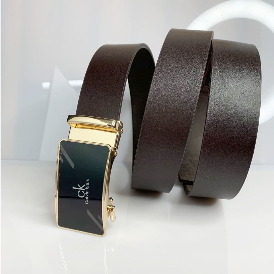 Thắt lưng nam dây nịt da bò thật nguyên tấm khóa tự động răng cưa màu nâu đen