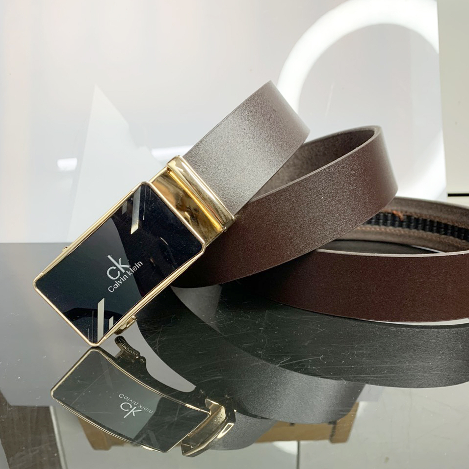 Thắt lưng nam dây nịt da bò thật nguyên tấm khóa tự động răng cưa màu nâu đen