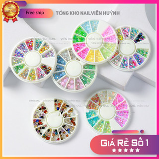 Phụ kiện gắn móng - khay tròn 12 ô đá nhiều màu