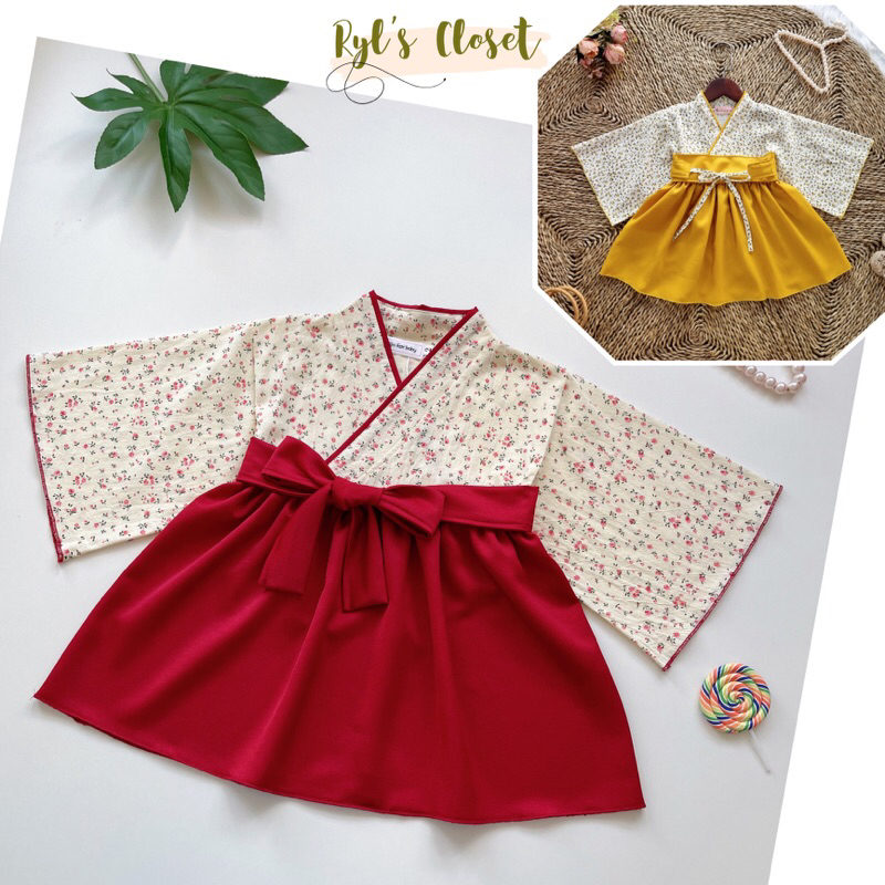 Váy Kimono Nhật Bản Cách Điệu Bé Gái 3 Đến 18kg, Đầm Bé Gái Chất Lụa Ướt + Đũi Cara