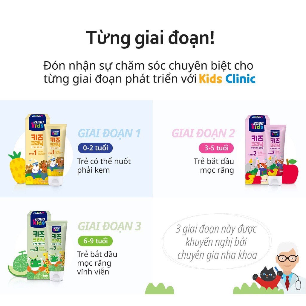 Kem đánh răng cho bé 3-5 tuổi 2080 Kids Clinic 80G chính hãng