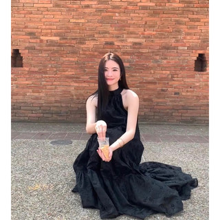 MAXI ĐEN HOA NỔI CỔ YẾM 🍒