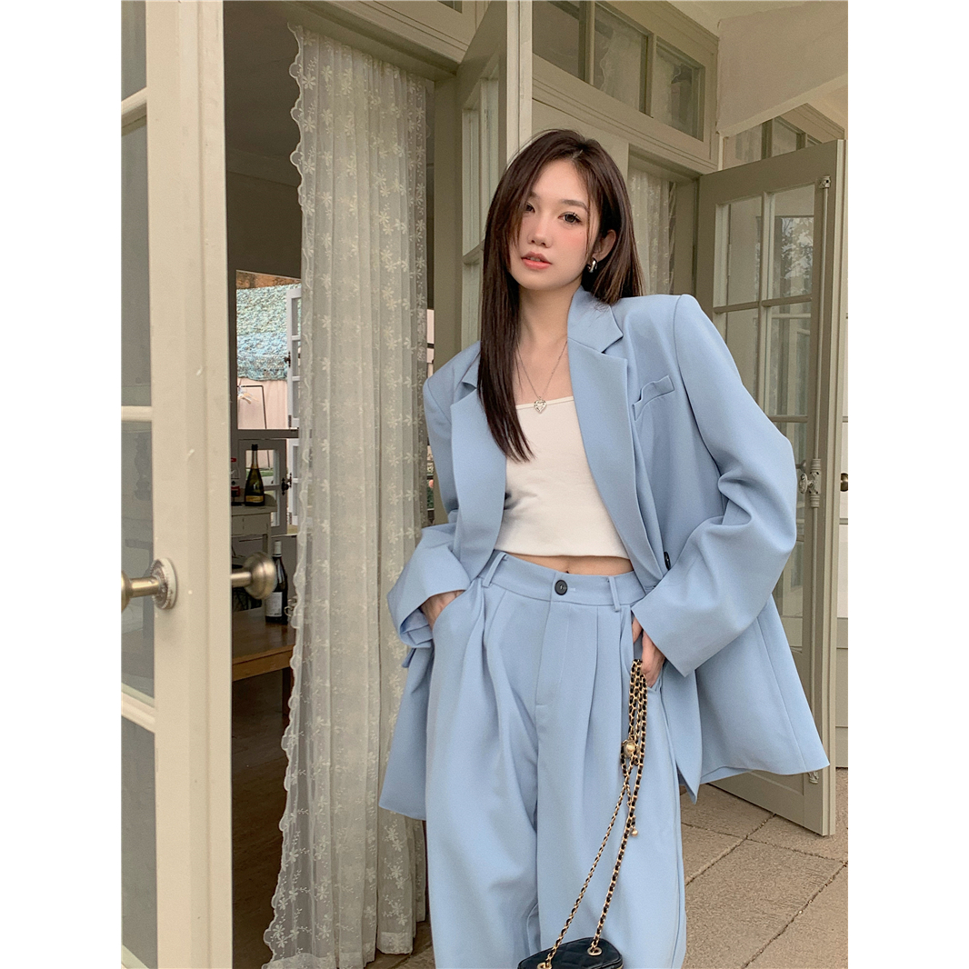 Sẵn set Xanh 2-M(Hàng Đẹp CC)Ảnh thật 7 hình cuối-HC169.Set áo blazer kèm quần ống rộng thời trang Hàn Quốc