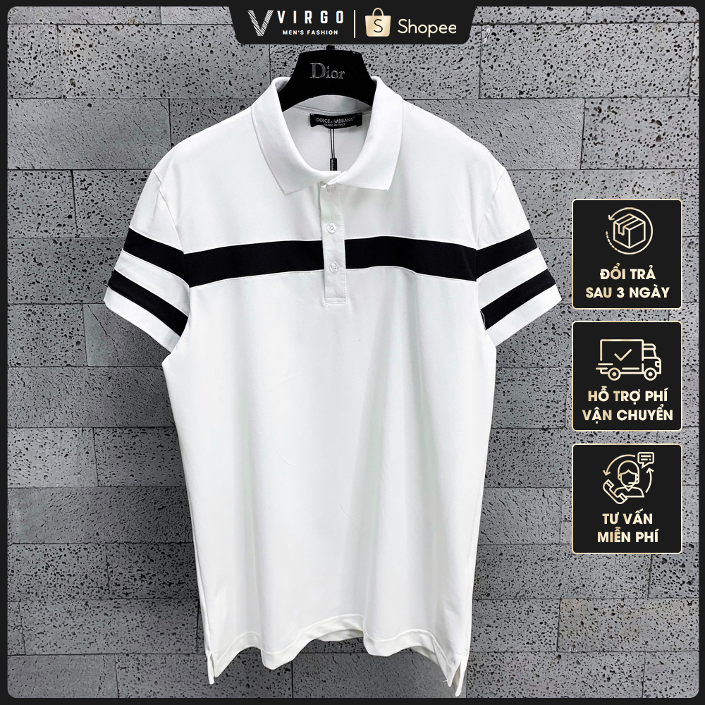 Áo thun cổ bẻ polo nam D&amp;G trắng phối đen cao cấp phong cách sang trọng