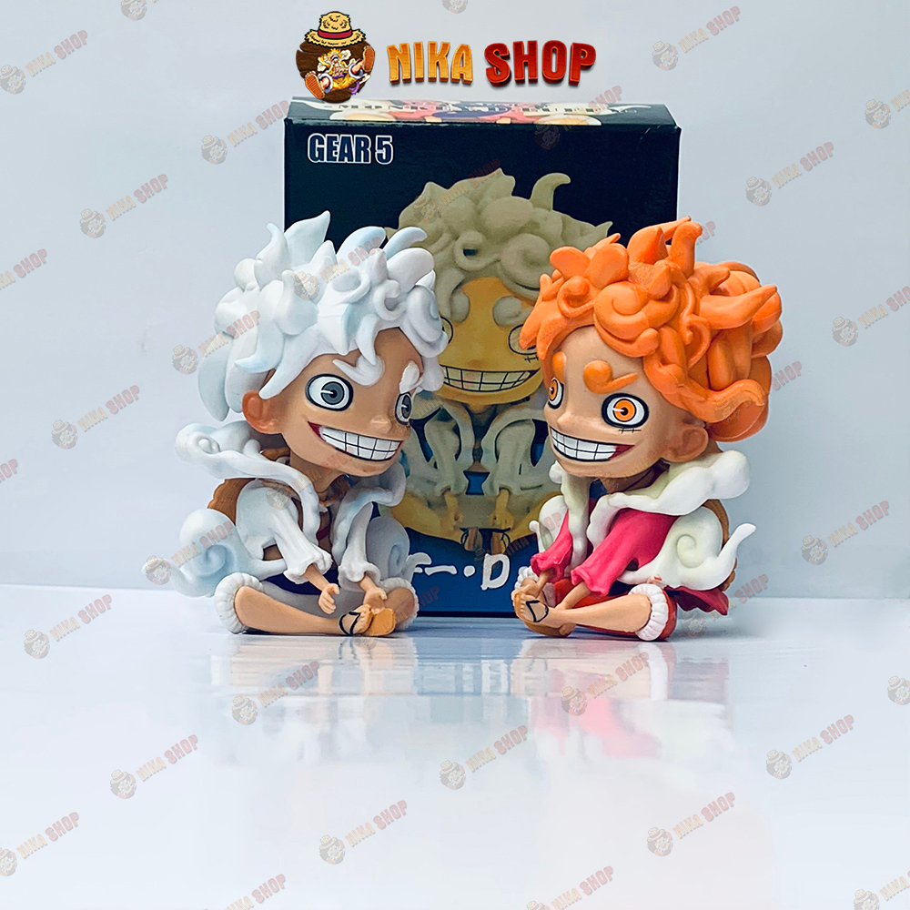 Mô hình One Piece Luffy Gear 5 Nika ngồi đế lửa, Nika Chibi, Mini Fullbox cao 14cm - Figure Onepiece Trang trí để bàn