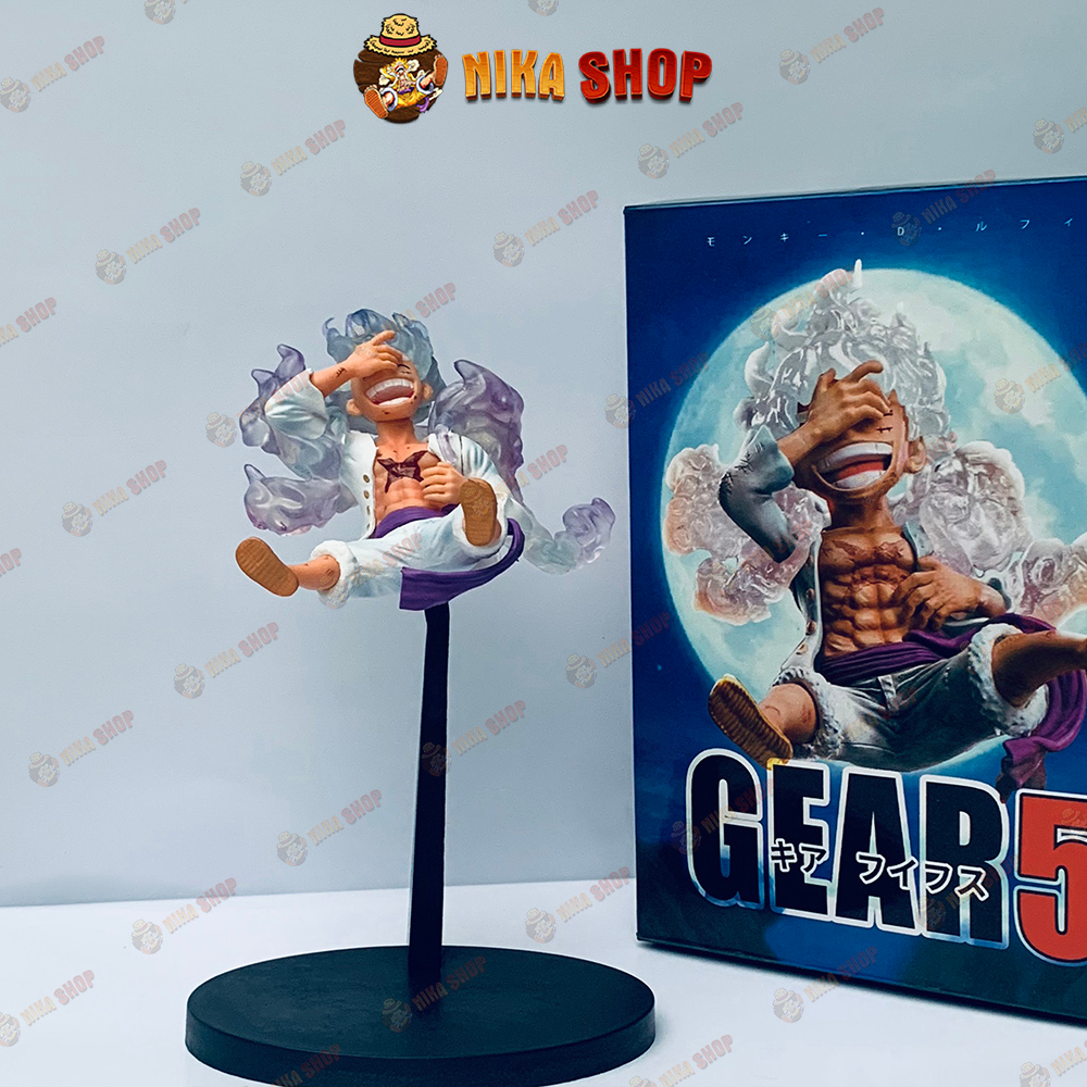 Mô hình One Piece Luffy Gear 5 Nika ngồi đế lửa, Nika Chibi, Mini Fullbox cao 14cm - Figure Onepiece Trang trí để bàn