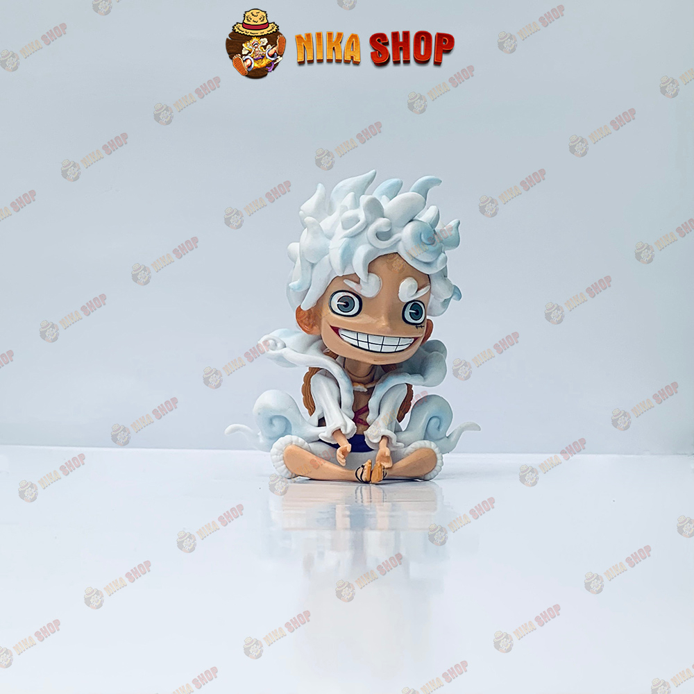 Mô hình One Piece Luffy Gear 5 Nika ngồi đế lửa, Nika Chibi, Mini Fullbox cao 14cm - Figure Onepiece Trang trí để bàn
