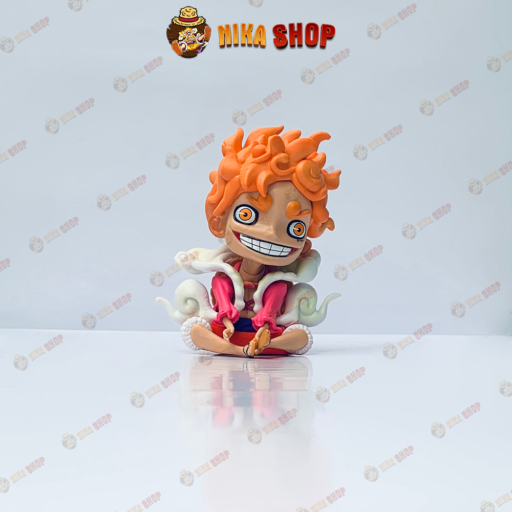 Mô hình One Piece Luffy Gear 5 Nika ngồi đế lửa, Nika Chibi, Mini Fullbox cao 14cm - Figure Onepiece Trang trí để bàn