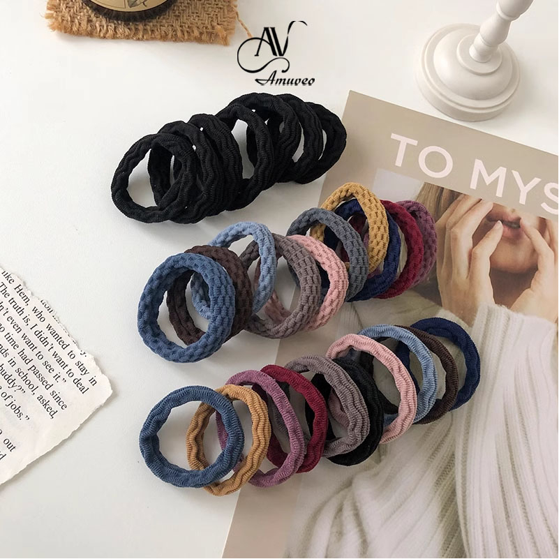 Dây Buộc Tóc Cao Su AMUVEO 10 Màu Không Đường May Độ Co Giãn Cao Kiểu Mới BT-10