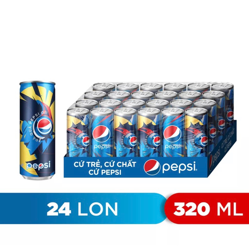 Thùng 24 Lon Nước Ngọt Có Gaz Pepsi - Lon Xanh (320ml/lon)