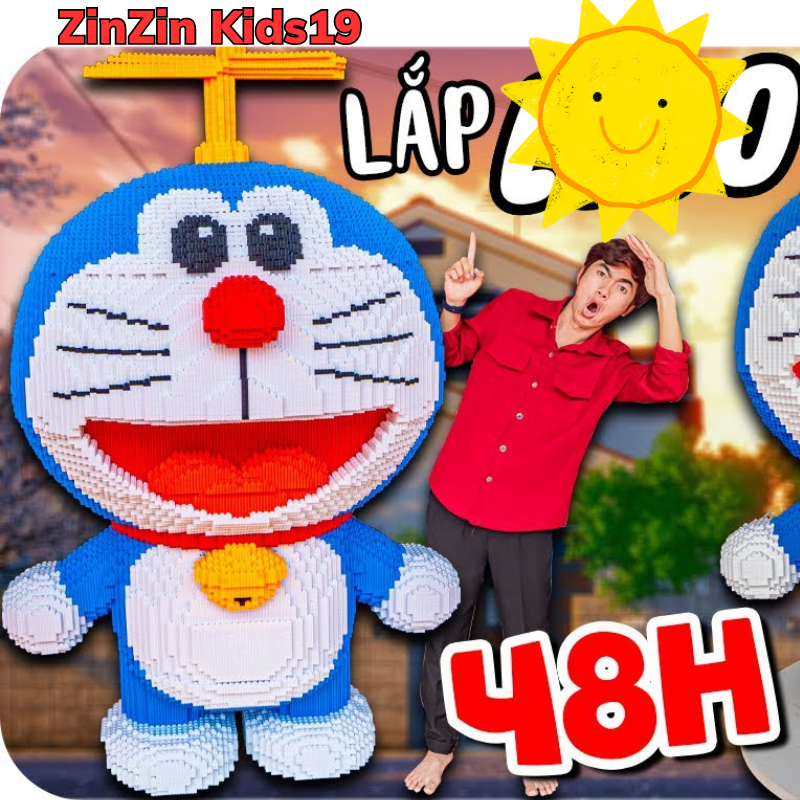 Xếp hình Le.go Doremon thần tài 68cm, Mô hình Doremon cỡ lớn 65cm, Doremon thần tài 40cm Sẵn Hàng + Tặng Búa