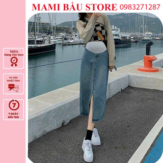 V12041] chân váy jean bầu công sở đep-chân váy quảng châu loại đẹp dáng dài xẻ trước thời