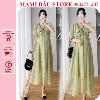 V1104] váy bầu công sở đẹp-đầm bầu mùa hè thiết kế voan chấm bi thời trang xinh xắn