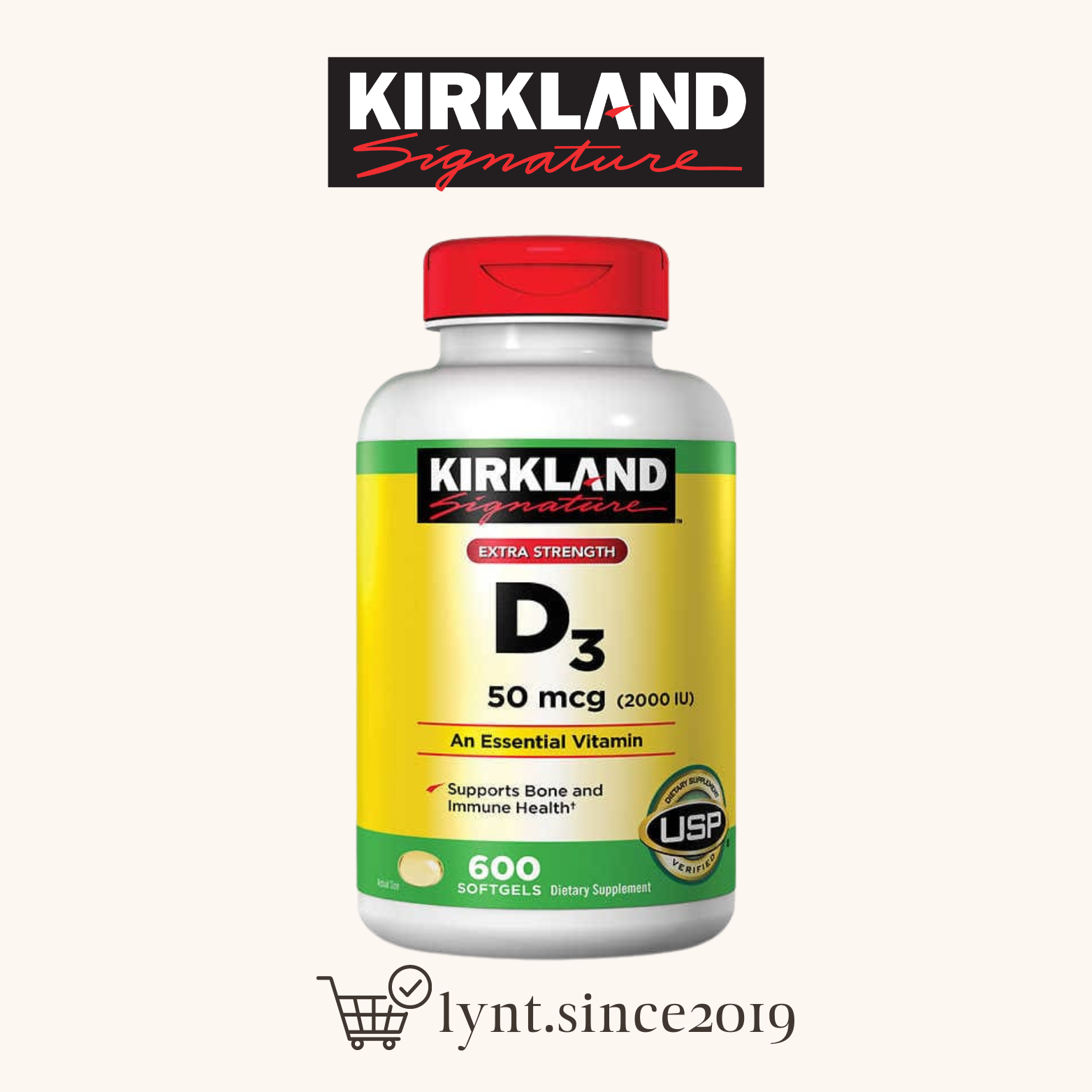 [Hàng Mỹ] Viên uống Vitamin D3 Kirkland Extra Strength D3 50mcg 600 viên