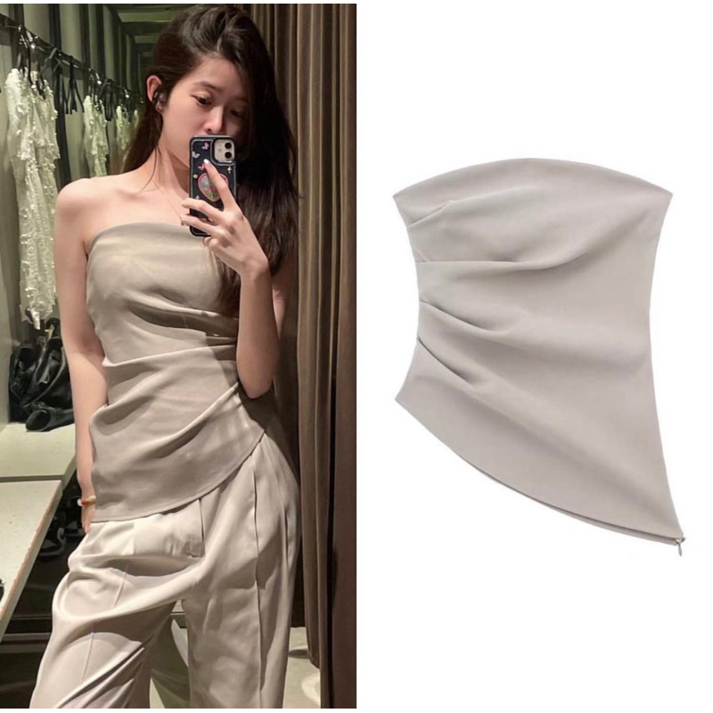 Áo Quây Nữ Zara vạt dài kem