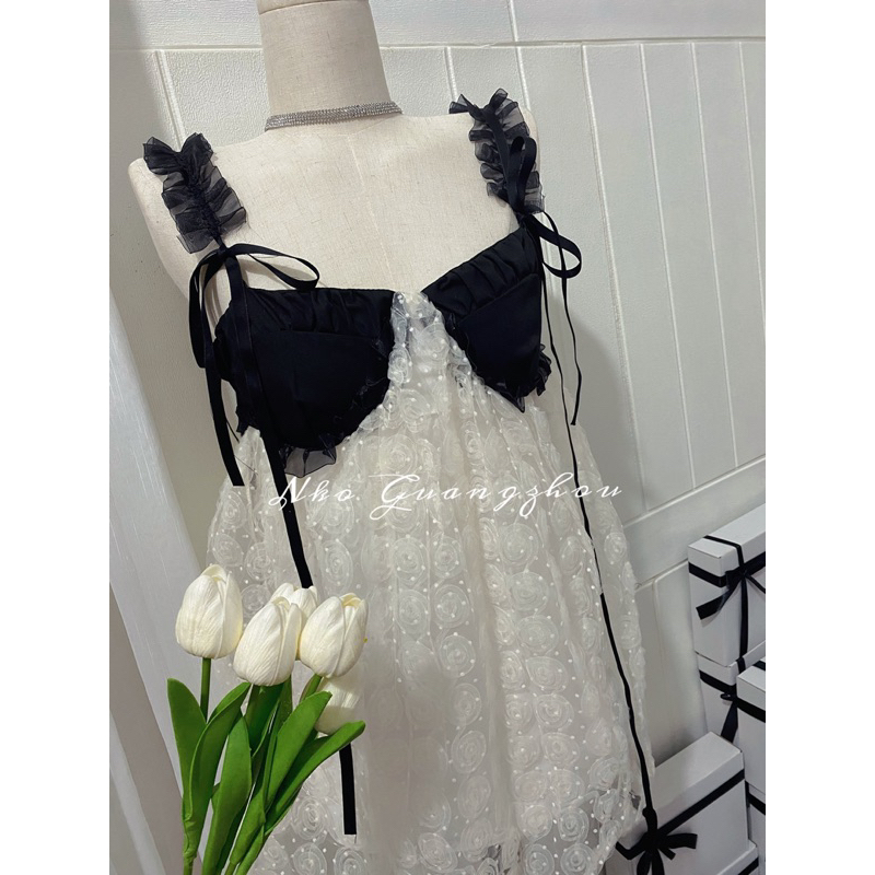Đầm Nữ Hai Dây NKO GUANGZHOU Babydoll Sexy, Váy Nữ Trắng Tiểu Thư