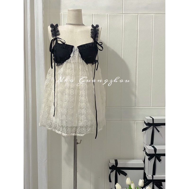 Đầm Nữ Hai Dây NKO GUANGZHOU Babydoll Sexy, Váy Nữ Trắng Tiểu Thư