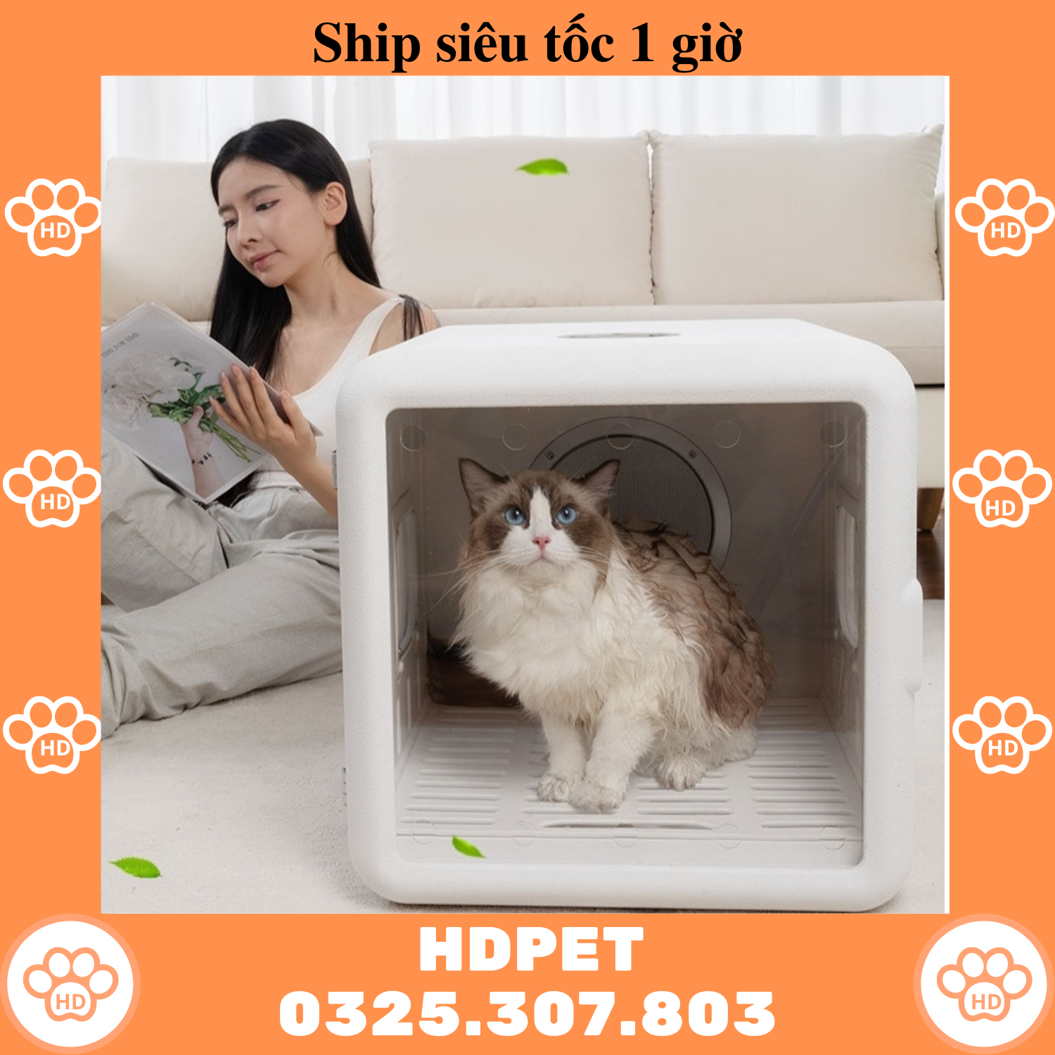 Hộp sấy khô lông thú cưng Hộp khô thú cưng 65L Khử trùng UV lớn Mèo và chó có thể được sử dụng