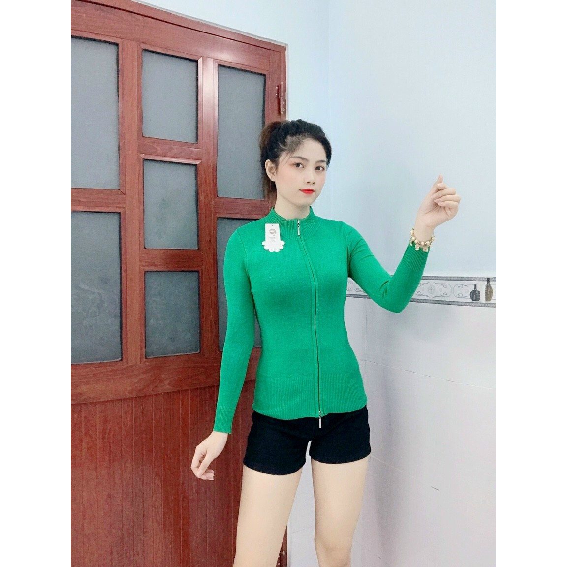 Áo khoác len nữ cổ trụ dây kéo 2 đầu nhiều màu
