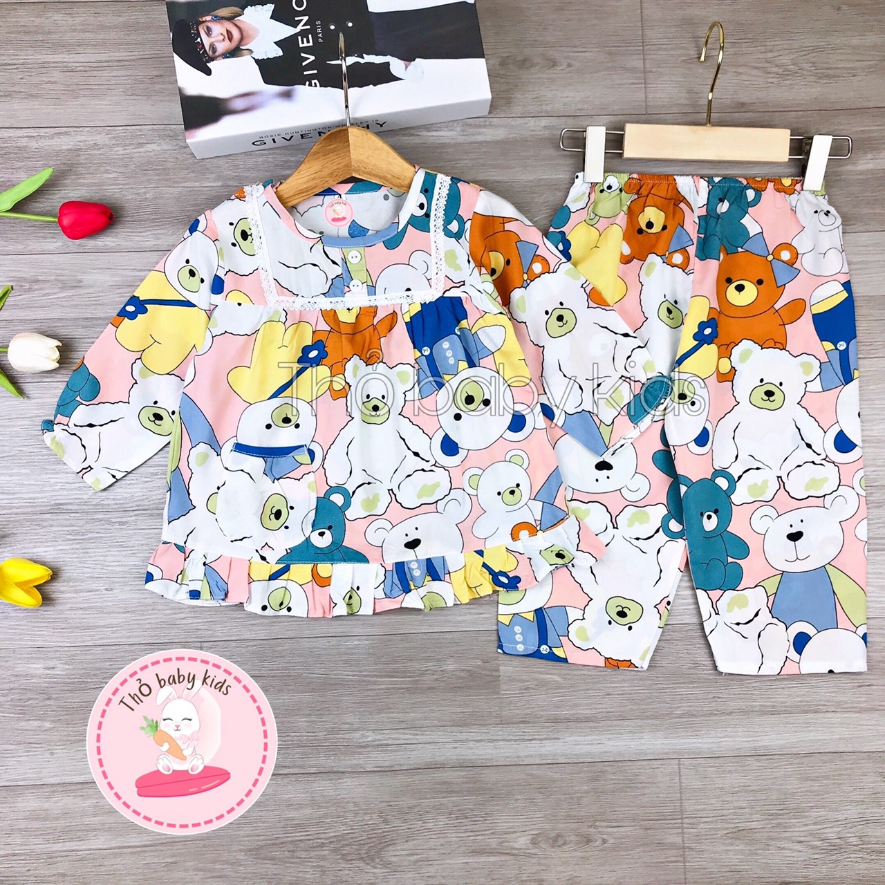 Bộ lanh/tole dài bé gái shop thỏ baby kids