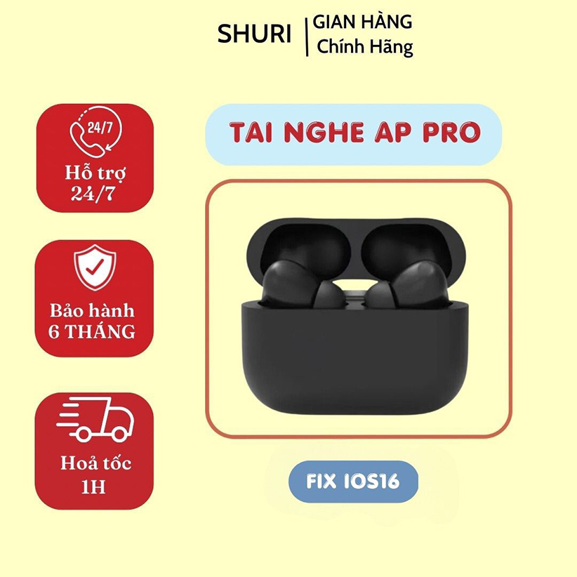 Tai Nghe Bluetooth AP Pro Đen Nhám Cao Cấp / Tai Nghe Không Dây Chip Jery - Định Vị Đổi Tên