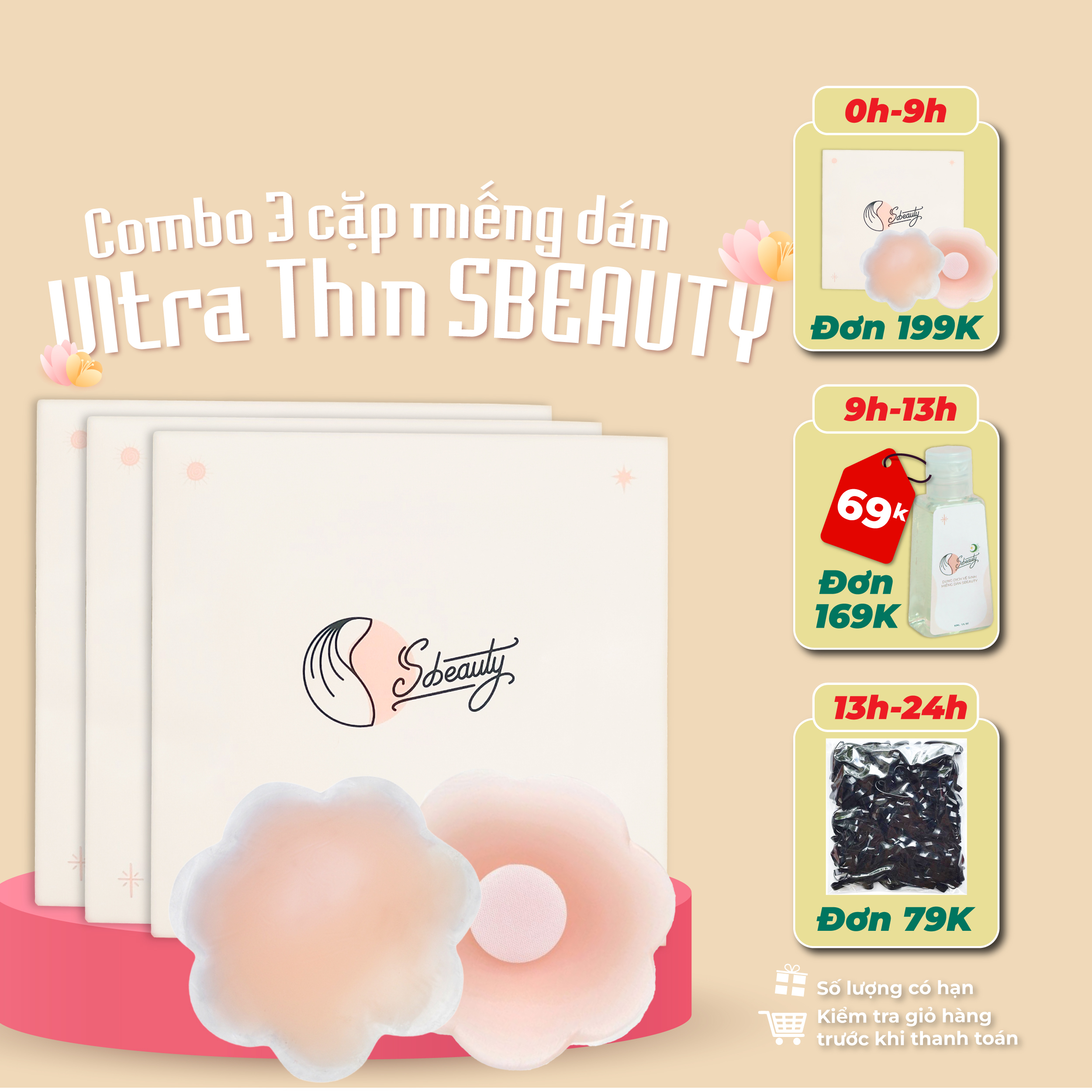 Combo 3 cặp Miếng dán ngực silicon Ultra Thin SBeauty cao cấp