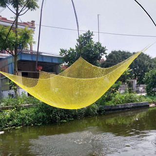 Lưới kéo cá, vó cất cá nhỏ, cá lòng tong loại mau cạnh 2,4mx2,4m màu vàng da đồng