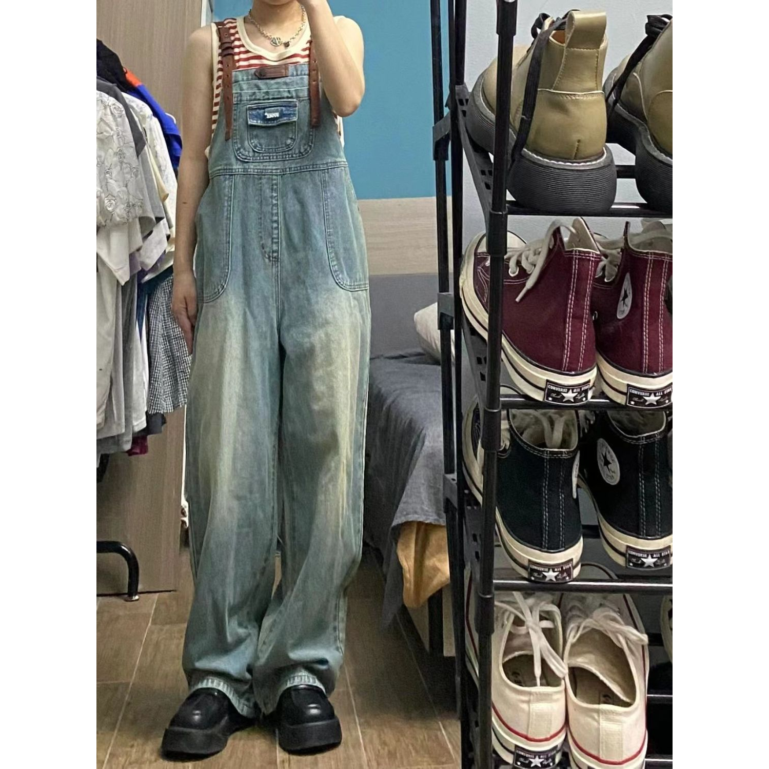 Quần Yếm Denim Ống Rộng Kiểu Basic Ulzzang
