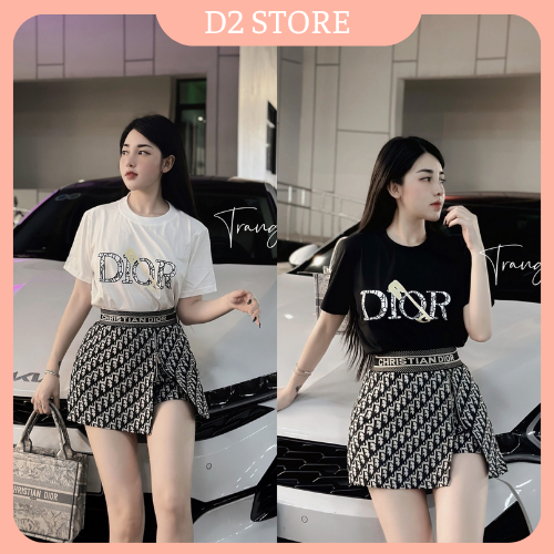 Set Bộ Đồ Nữ Áo Phông Ngắn Tay DO Mix Quần Váy Bò Dệt Cạp Bo Freesize