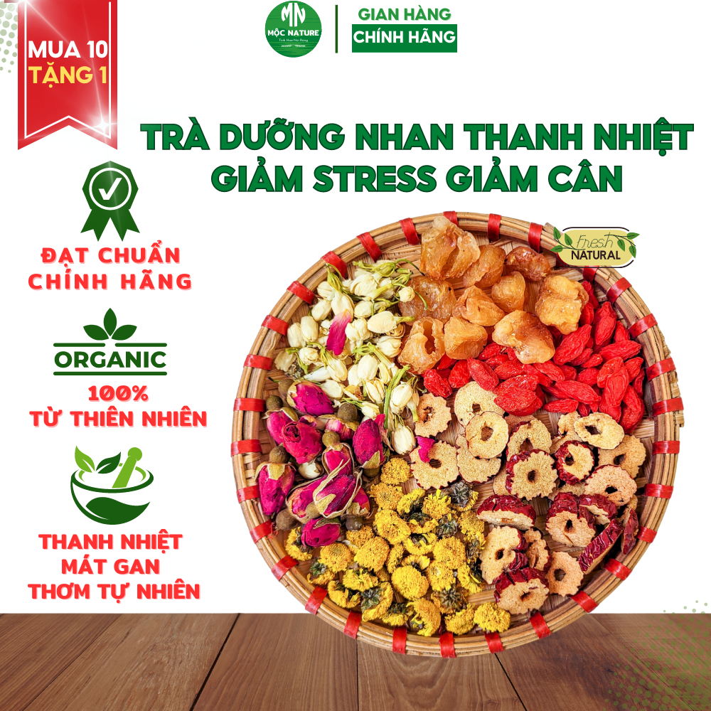 Trà dưỡng nhan MỘC NATURE trà thảo mộc thanh nhiệt dưỡng nhan giảm cân gói hoa cúc hoa hồng hoa nhài kỷ tử táo đỏ 1 gói